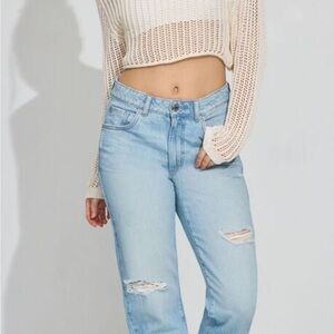 Garage Vintage Straight Hail Blue Jeans Distressed Mid-Rise